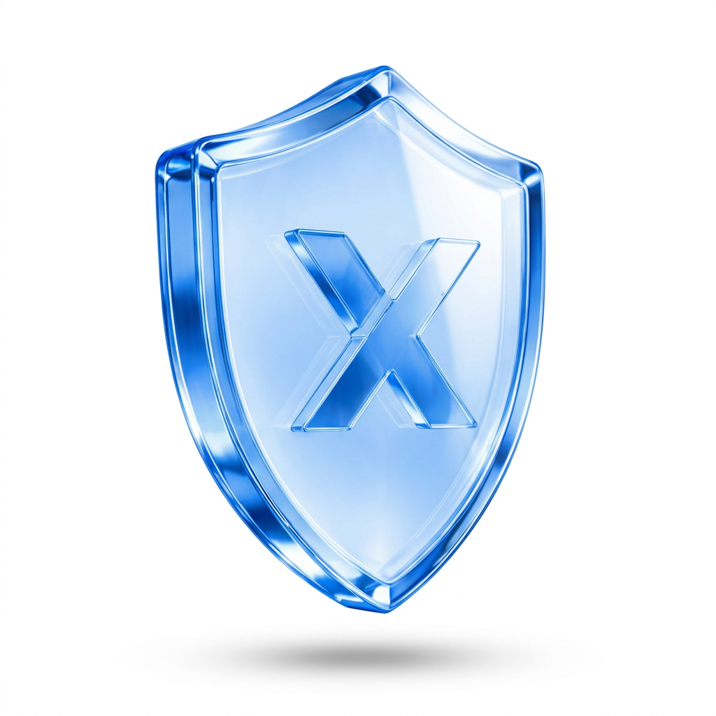 Sculpted blue glass X shield